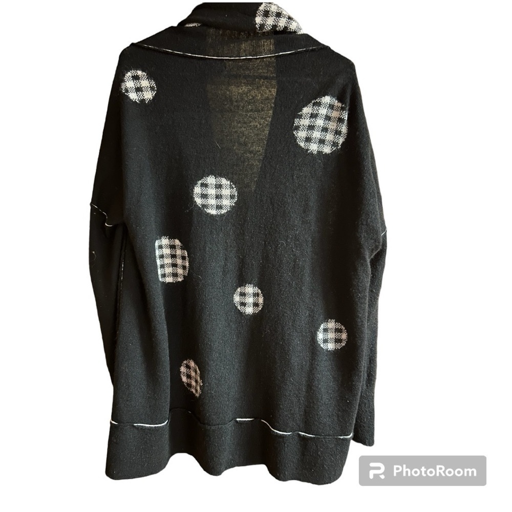 FATE Wool Mohair Sweater Long Sleeve Button Black White Plaid Design Small - Picture 2 of 5
